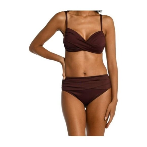 La Blanca Island Goddess Over-The-Shoulder Wrap Top Brown NWT 12 Mocha Brown - Picture 1 of 5